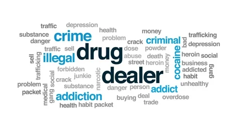 Drug dealer animated word cloud, text design animation. Stock Footage