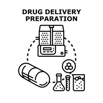 Drug delivery preparation process with laboratory equipment Stock Illustration