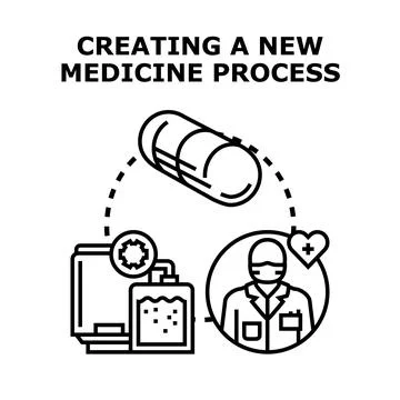 Drug development process creating new medical solutions Stock Illustration