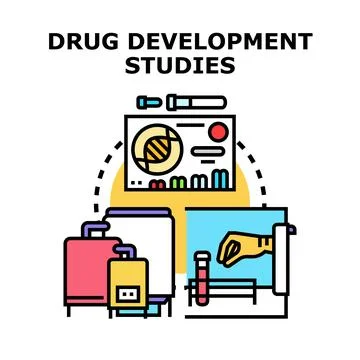 Drug development studies process exploring scientific research Stock Illustration