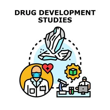 Drug development studies process for pharmacy and medicine Stock Illustration