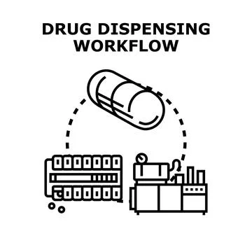 Drug dispensing workflow technology automating pharmacy operations Stock-Illustration