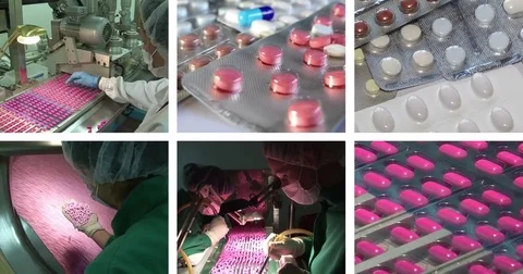 Drug factory multiscreen Video stock 81164404