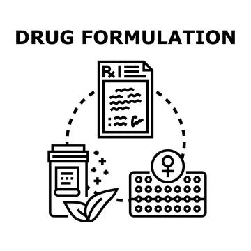 Drug formulation process developing medical pharmaceutical products Ilustración de archivo