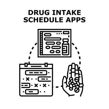 Drug intake schedule application managing medical treatment Illustration