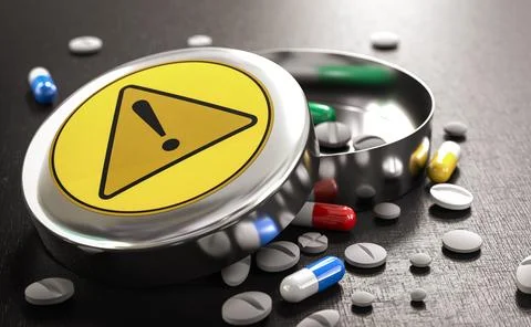 Drug interactions and risks. Adverse effects. Stock Illustration