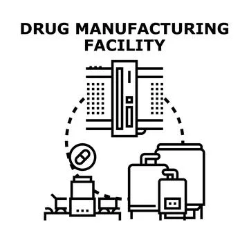 Drug manufacturing facility production process concept Stock Illustration