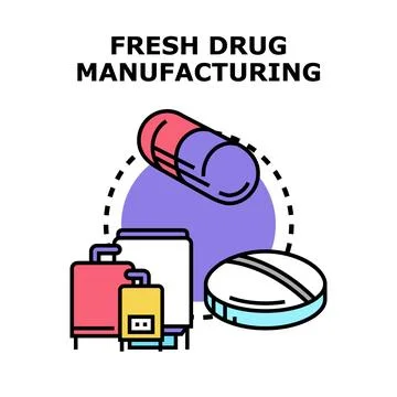 Drug manufacturing process creating new pharmaceutical products Stock Illustration
