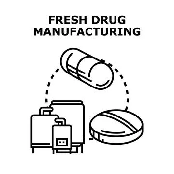 Drug manufacturing process creating new pharmaceutical products Stock Illustration