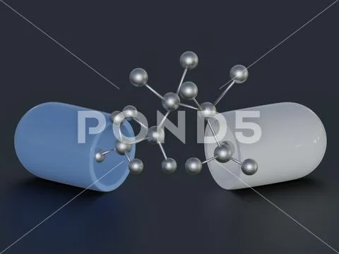 Drug molecule structure 3d rendered illustration PSD Template