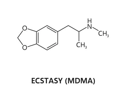 Drug molecule structure, ecstasy MDMA formula Stock Illustration