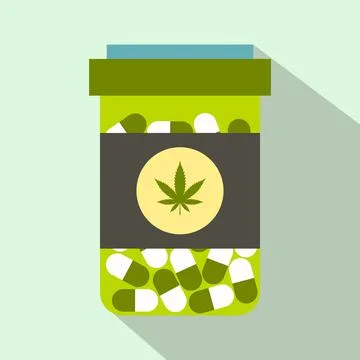 Drug plastic container icon, flat style Stock Illustration