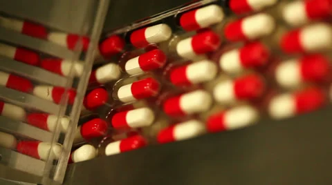 Drug Production.Pharmaceutical machinery for medicine production Stock Footage