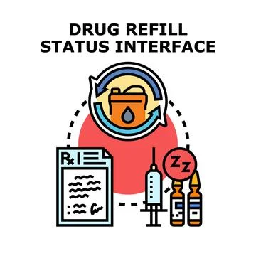Drug refill status interface managing medication delivery process Illustrazione stock