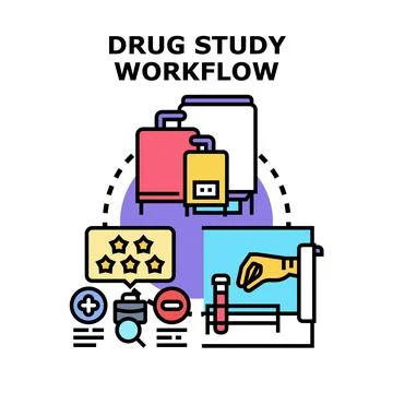 Drug study workflow process concept illustration Stock Illustration