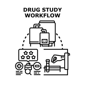 Drug study workflow process concept illustration Stock Illustration