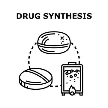 Drug synthesis process developing pharmacology and medical treatment Stock Illustration