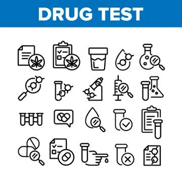 Drug Test Collection Elements Icons Set Vector 스톡 일러스트