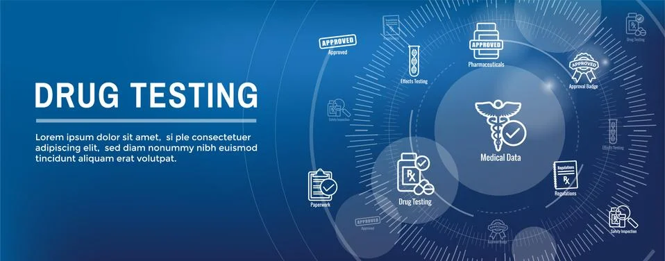 Drug Testing and Process Web Header Banner with Icon Set Illustrazione stock