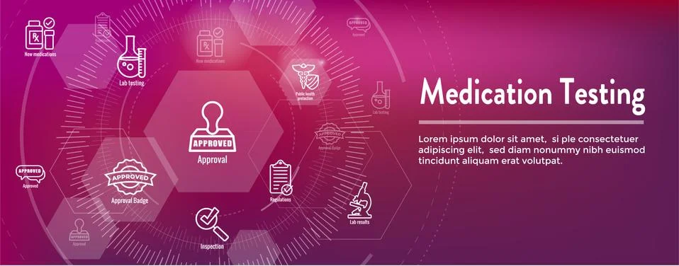 Drug Testing and Process Web Header Banner with Icon Set Illustrazione stock