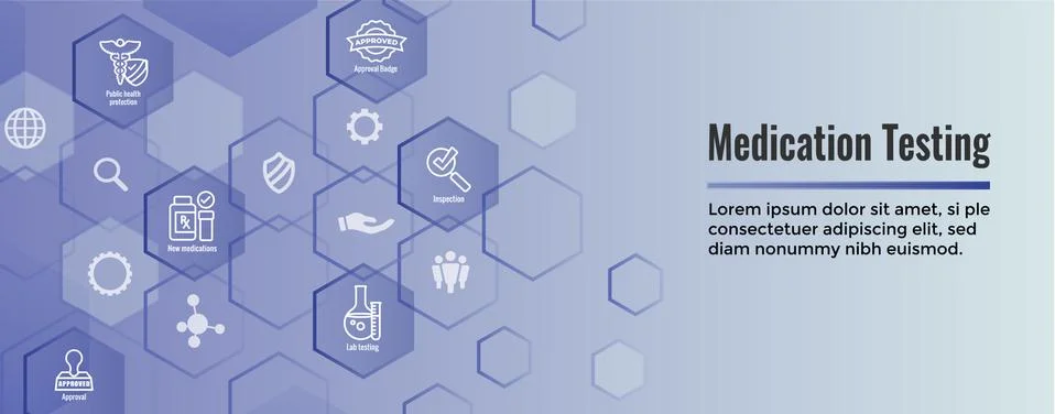 Drug Testing and Process Web Header Banner with Icon Set Stock Illustration