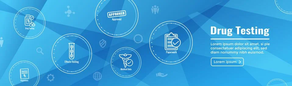 Drug Testing and Process Web Header Banner with Icon Set Stock Illustration