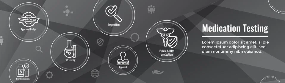 Drug Testing and Process Web Header Banner with Icon Set Illustrazione stock