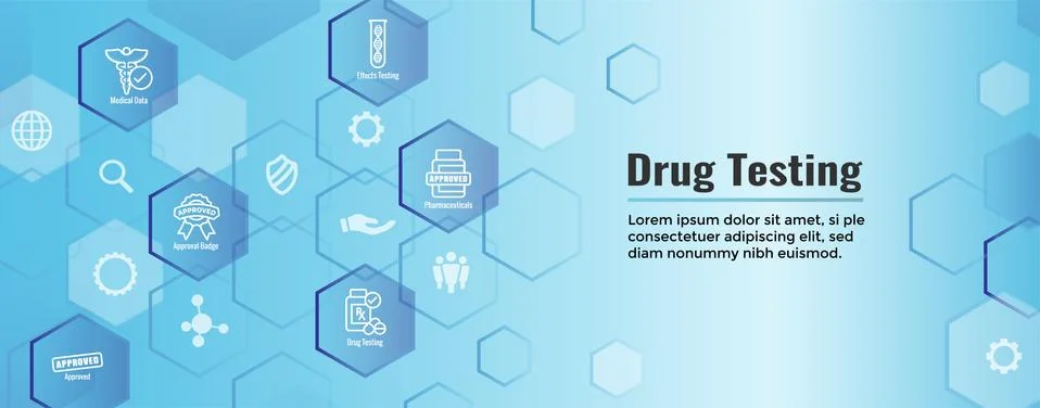 Drug Testing and Process Web Header Banner with Icon Set Illustrazione stock