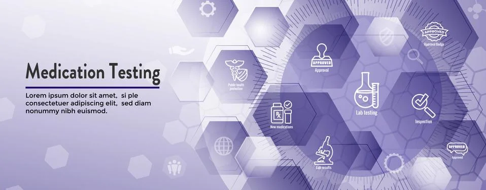 Drug Testing and Process Web Header Banner with Icon Set Illustrazione stock