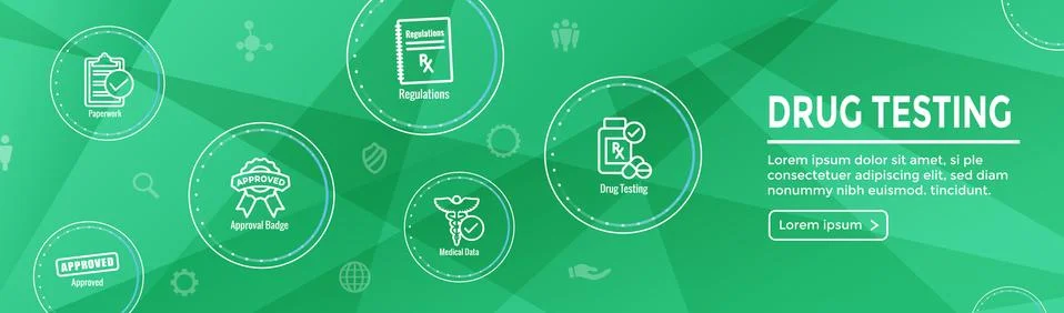 Drug Testing and Process Web Header Banner with Icon Set Stock Illustration