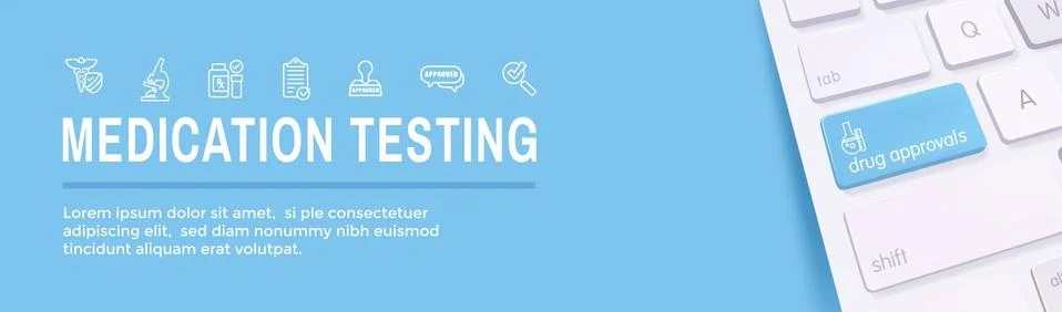 Drug Testing and Process Web Header Banner with Icon Set Stock Illustration