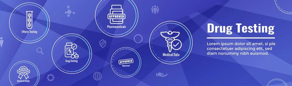 Drug Testing and Process Web Header Banner with Icon Set Illustrazione stock