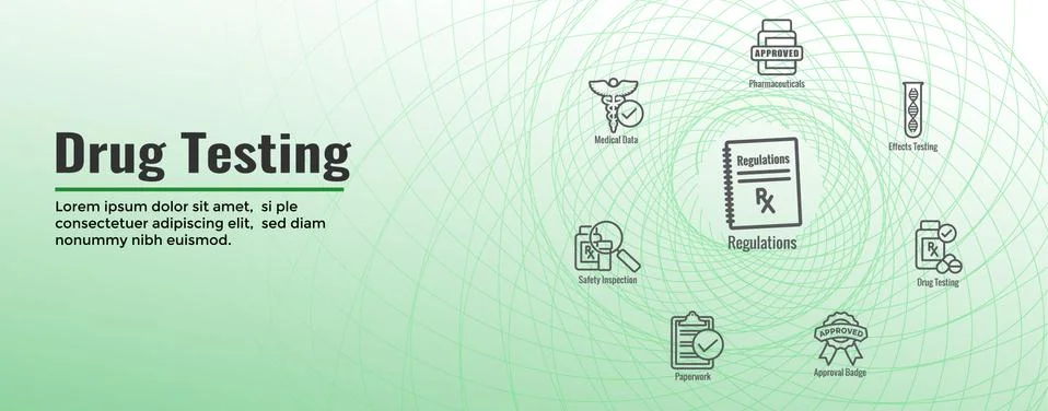 Drug Testing and Process Web Header Banner with Icon Set Stock Illustration
