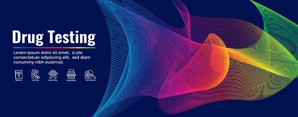 Drug Testing and Process Web Header Banner with Icon Set Stock Illustration