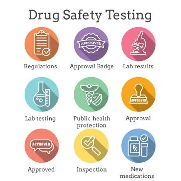 Drug Testing &amp; Safety Icon Set Vector Graphic with Rounded Edges Stock Illustration