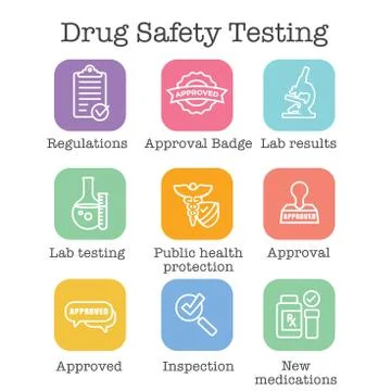 Drug Testing &amp; Safety Icon Set Vector Graphic with Rounded Edges Stock Illustration