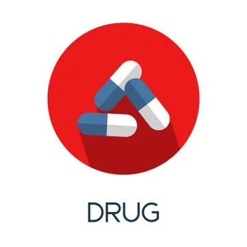 Drugs capsule long shadow flat style medic icon illustration Illustrazione stock