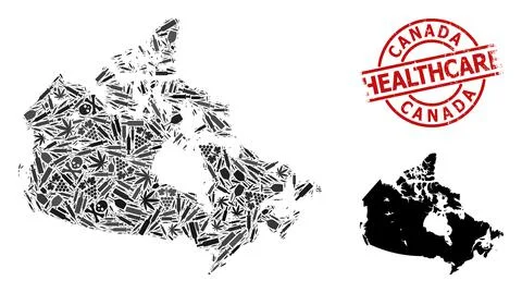 Drugs Composition Map of Canada and Rubber Health Care Rubber Stamp Stock Illustration