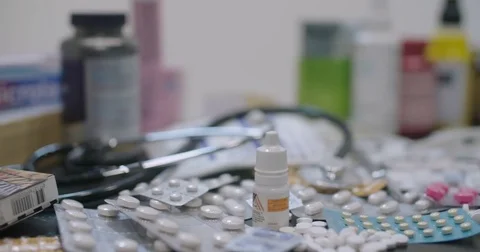Drugs on table Stock Footage 70463526