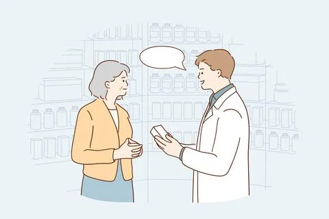 Drugstore assistant during work concept Stock Illustration