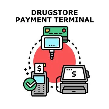 Drugstore payment terminal processing retail transactions system Stock Illustration