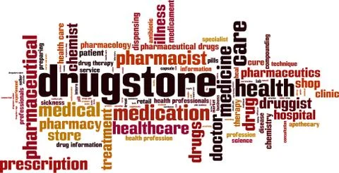 Drugstore word cloud Stock Illustration