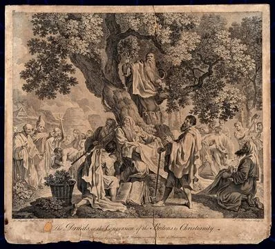 "The druids; or the conversion of the Britons to Christianity". Engraving b.. Stock Illustration