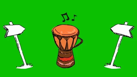 Drum African - Hand-Drawn Animation - board pointing white Stock Footage 98553929