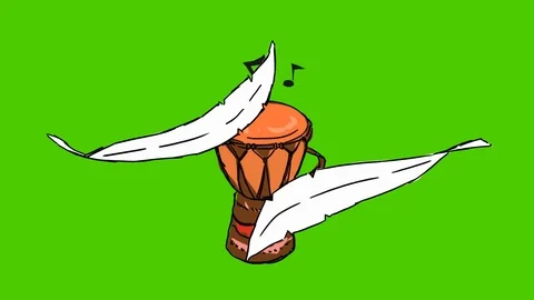 Drum African - Hand-Drawn Animation - feather white Stock Footage 98553967