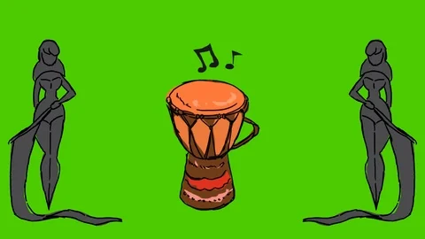 Drum African - Hand-Drawn Animation - women flags black Stock Footage 98554777
