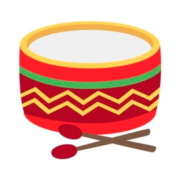 Drum and drum sticks on white background. Vector illustration in trendy flat Illustrazione stock
