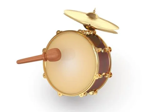 Drum and drumstick on white isolated background. 3d Illustrazione stock