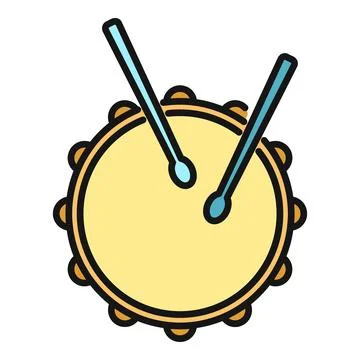 Drum and drumsticks flat line art icon Stock Illustration