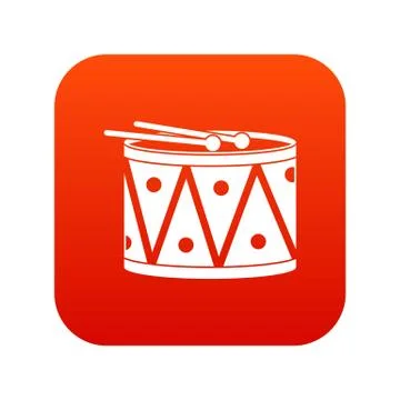 Drum and drumsticks icon digital red Stock Illustration